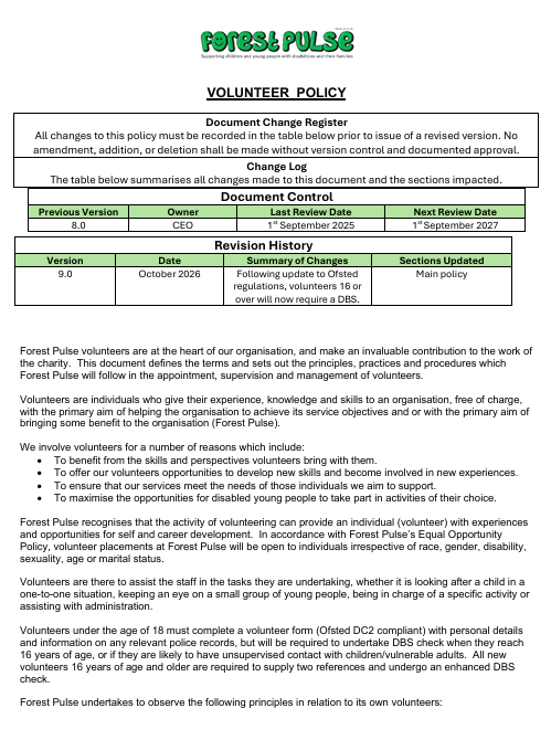 Preview of Volunteer Policy
